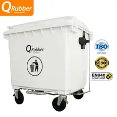 QRUBBER - Contenedor de plástico 1100 litros Blanco con pedal
