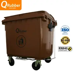 QRUBBER - Contenedor de plástico 1100 litros Marron con pedal