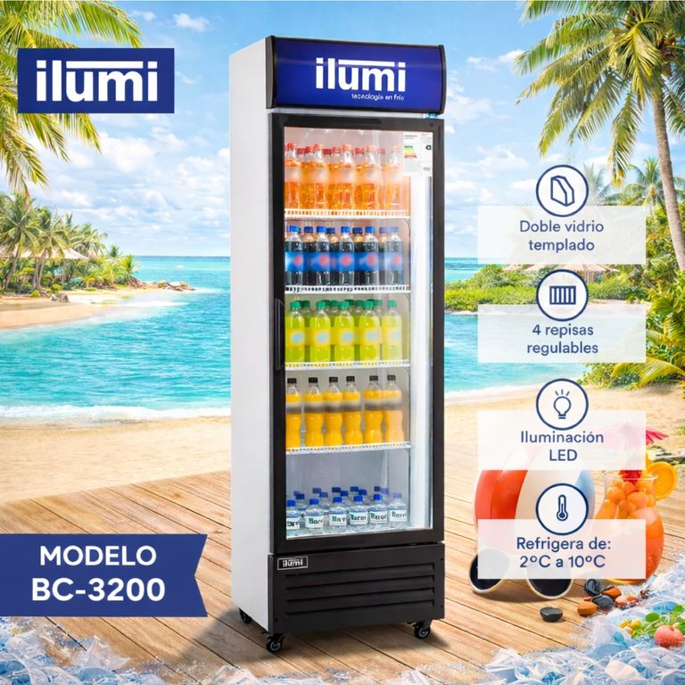 Exhibidor Vertical 320 Lts 1 Puertas Vidrio Blanco - BC-3200