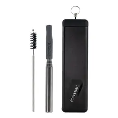 ECOVESSEL - Pack Cañita Telescópica Inoxidable Con Estuche Y Brocha Color Negro