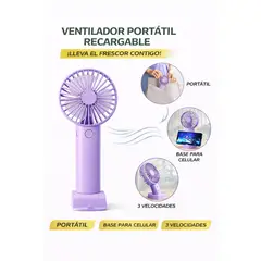 GENERICO - Mini Ventilador Lila Con Base Para Celular 3 Niveles Súper Fresco