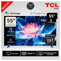 TCL - Televisor 55 QLED Smart UHD 4K Google Tv 55T6C Modelo Nuevo