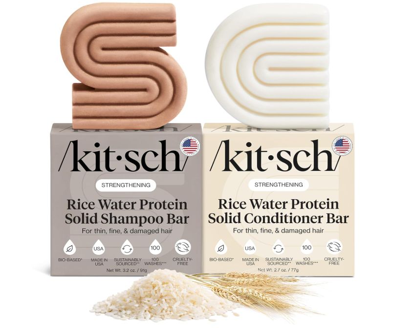 Shampoo y acondicionador sólidos con proteína de agua de arroz