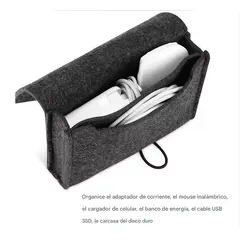 GENERICO - Estuche organizador cables cargador mediano y accesorios portatil de Fieltro - Gris Oscuro