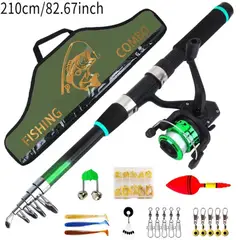 GENERICO - CAÑA DE PESCAR Y SEÑUELOS VERDE FISHING 210 cm