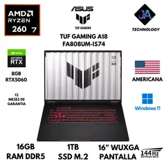 ASUS - LAPTOP TUF GAMING A18 FA808UM AMD R7 260 16GB 1TB SSD 8GB RTX5060 18" WUXGA WIN 11 AMERICANA.