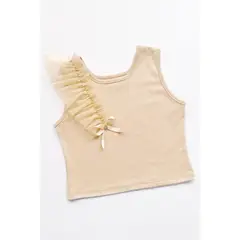 KIDS MASHMELO - Polo manga cero con volante de tull español y lazo con detalles de strass para niña