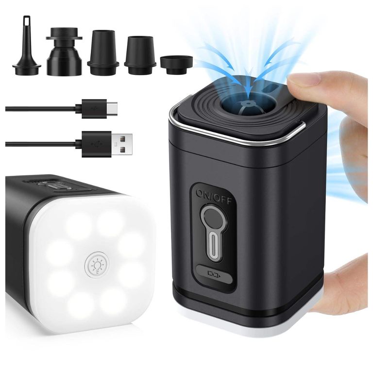 Mini Bomba de Aire Eléctrica 3 en 1: Inflador, Extractor y Linterna