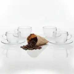DURALEX - Tazas para Café y Té con Plato Vidrio Set X4
