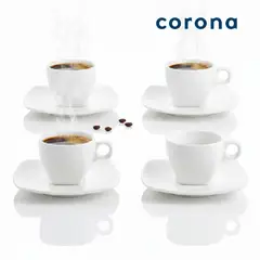 CORONA - Set 4 Tazas de Porcelana 101ml con Plato Cuadrado