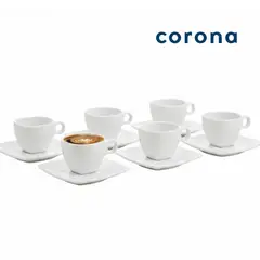 CORONA - Set 6 Tazas de Porcelana 101ml con Plato Cuadrado