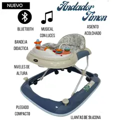 HI BABY - Andador Musical con Bluetooth Timón 3 Niveles Azul