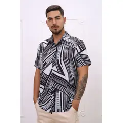 DM DEXMEN - Camisa Dexmen Seda Diseño Star Negro