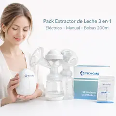 TECH CARE - Set Materno Extractores de leche eléctrico Y Manual+Bolsas recolectoras