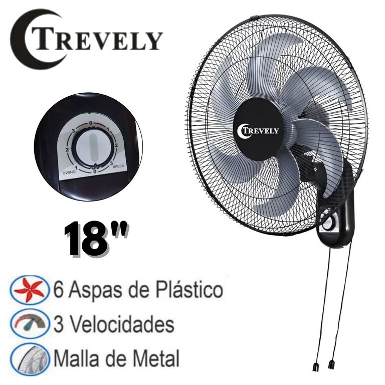 Ventilador Pared VT182 18" 75 Watts control de velocidades con Cuerda Negro