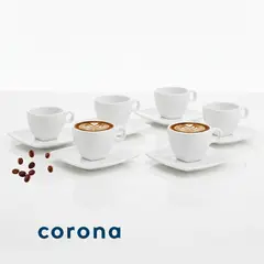 CORONA - Set x24 Piezas Taza y Plato d Porcelana Premium 101ml