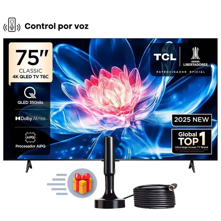 Televisor 75 QLED Smart UHD 4K Google Tv 75T6C + Antena Digital