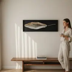 GENERICO - Decoración Pared Hoja en Acero Inox Base Madera