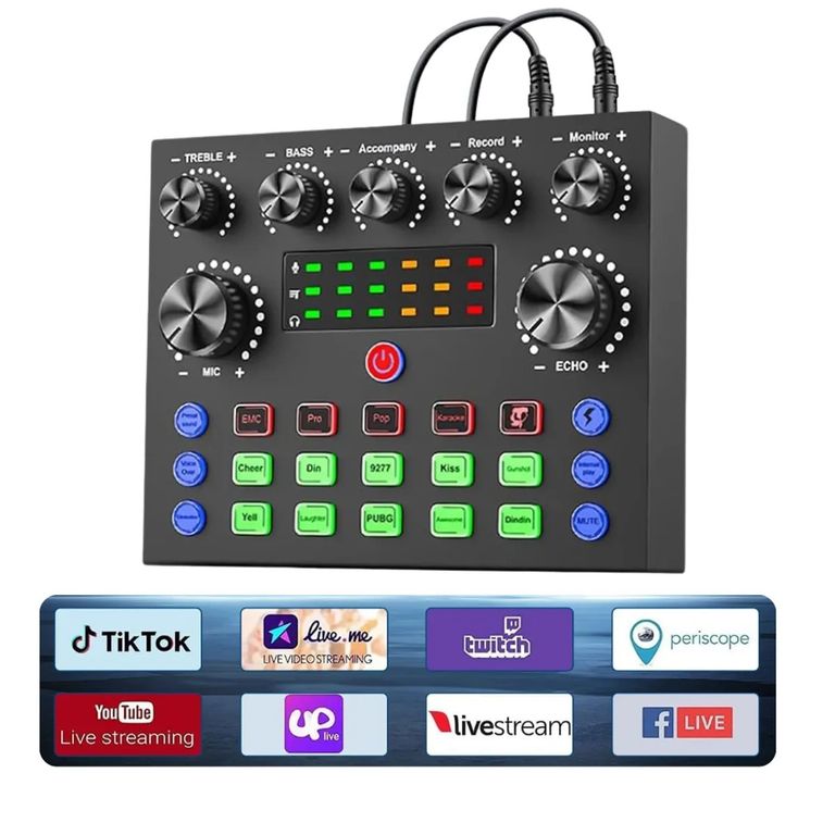 Tarjeta de Sonido V8S Recargable para Microfono Pc Celular Consola de Sonido Mezcladora Poscast