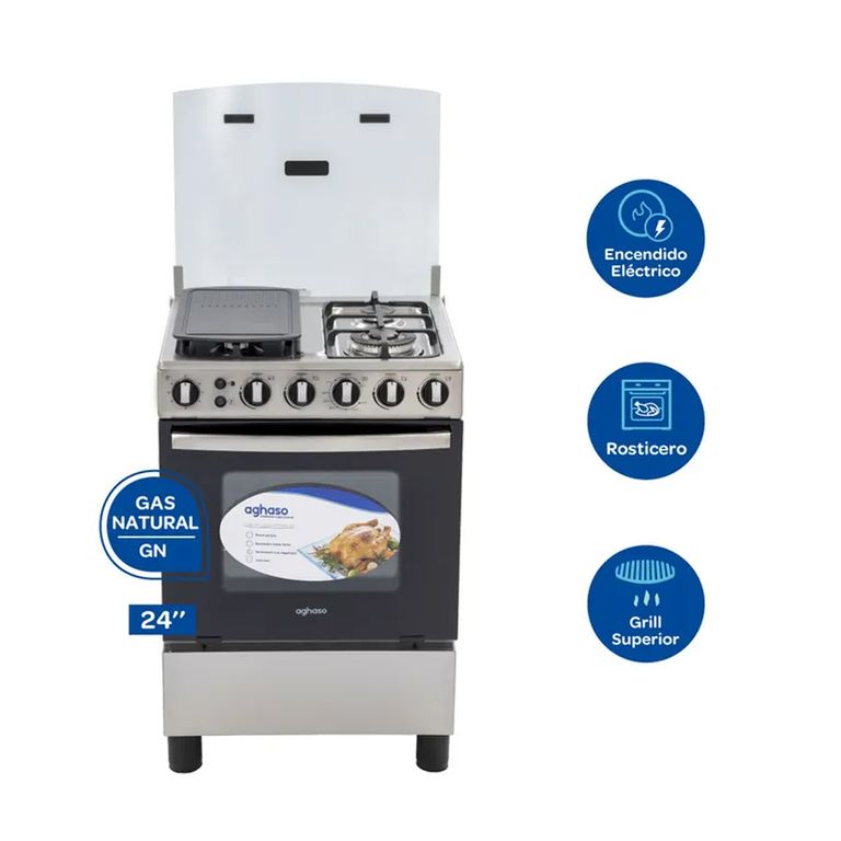 Cocina de pie 4 Hornillas con Plancha Churrasquera - COC-AGH01GN