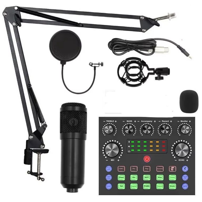 Tarjeta de Sonido Consola V8 + Kit Micrófono Condensador para Grabación de Estudio Podcast