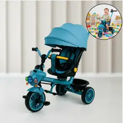 GENERICO - Triciclo para niños 2 en 1 Musical con Toldo, Luces, Sonido y Asiento Reclinable Giratorio