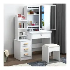 GENERICO - Tocador de Maquillaje Con Espejo Con Taburete Para Dormitorio Blanco
