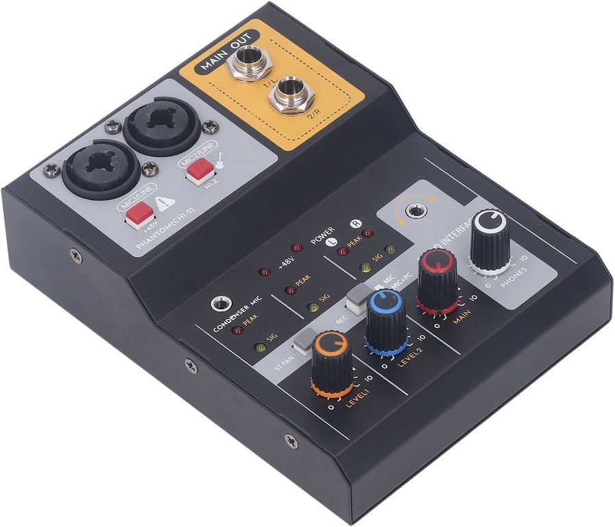 Mezclador de Audio Compacto 2 Canales Interfaz USB y Alimentación 48V Grabación Producción Musical