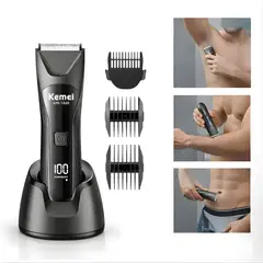 KEMEI - Cortapelos Corporal Ipx7 Para Zonas Íntimas Con Luz Led Negro