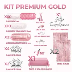 GENERICO - KIT PREMIUM GOLD - Decoracion para fiesta Palo Rosa con Plateado 110PC