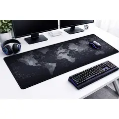 GENERICO - Mousepad XXL 90x40 Cm Negro Mapa Mundial Bordes Reforzados