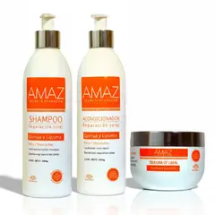 KRONO PRO - Kit Shampoo Acondicionador y Mascarilla Reparación Total AMAZ- Sin Sal- Post Alisado 380gr