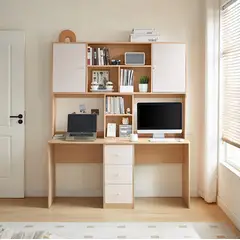 VENTITAS HOME - Escritorio Doble Valentino Color Rovere y Blanco