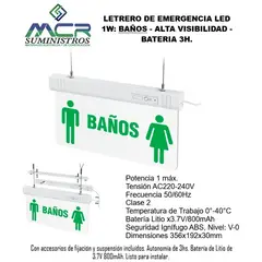 GENERICO - LETRERO SALIDA DE EMERGENCIA LED 1W ALTA VISIBILIDAD - BATERIA 3H- BAÑOS
