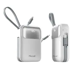 MICCELL - Power Bank 10000mAh PD 35W Impermeable con Cables Integrados y Pantalla LED