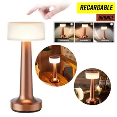 GENERICO - Lámpara de Mesa y Escritorio Touch Recargable Luz Cálida y Fría Bronce