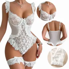 GENERICO - Body De Encaje Sexy Mujer Lencería De Una Pieza con Liguero