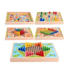 GENERICO - Juego de Mesa 4en1 Damas Chinas Ludo y Serpientes - Tablero Madera Didáctico Niños