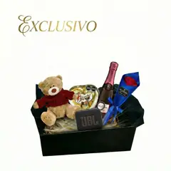 GENERICO - Box Exclusivo San Valentín con Parlante JBL GO4 Regalo Premium con Vino Chocolates Oso y Rosa Roja