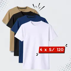 2ND CHANCE - Pack 4 Polos Hombre Cuello Redondo 100% Algodon Casual