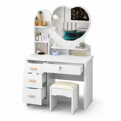 GENERICO - Tocador de Maquillaje Blanco con Espejo y Banqueta Cajones Organizadores para Dormitorio