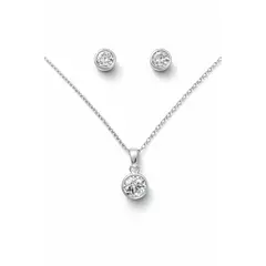 GENERICO - Set de Joyería Punto de Luz en Plata Ley con Cadena y Aretes