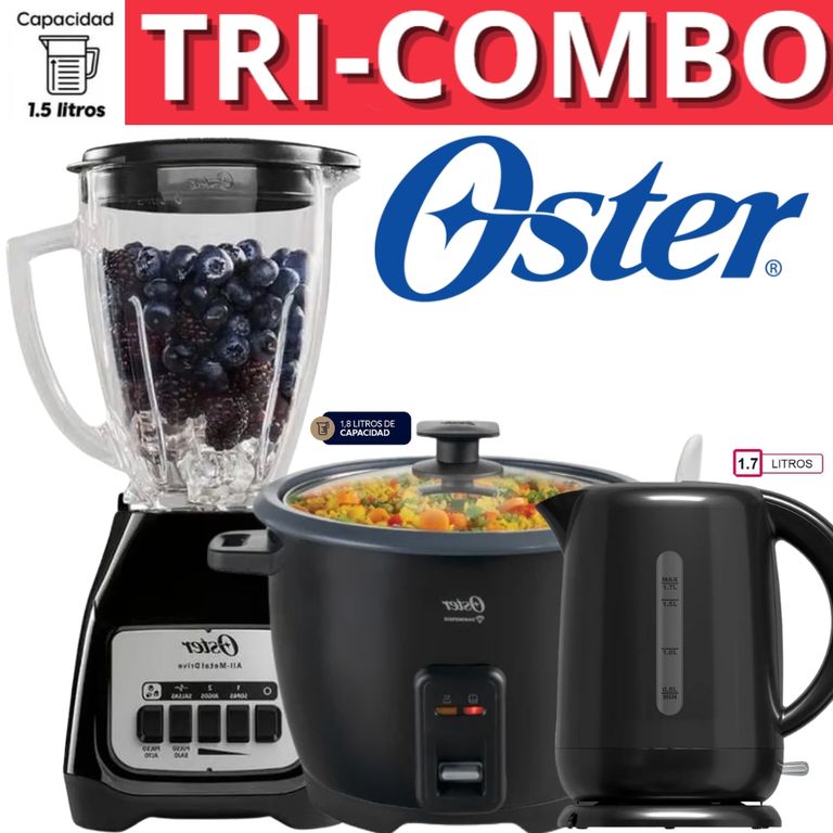TRICOMBO COLOR NEGRO LICUADORA 1.5LT 2 VELOC. + OLLA ARROCERA 1.8LT + HERVIDOR 1.7LT