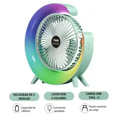 GENERICO - VENTILADOR LÁMPARA RGB LUCES MULTICOLORES EN FORMA DE G VERDE