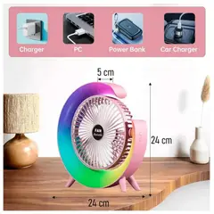 GENERICO - VENTILADOR LÁMPARA RGB LUCES MULTICOLORES EN FORMA DE G ROSADO