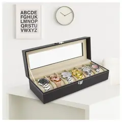 OEM - Caja Organizadora de 6Relojes Porta Relojes Organizador de 6Compartimientos Portarelojes Exhibidor