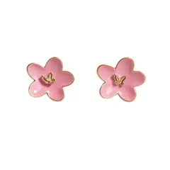 GENERICO - ARETES FLOR ROSA CON DETALLE DORADO