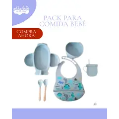 BABY - SET PARA COMER - VASO + PLATO Y BABERO - COLOR CELESTE