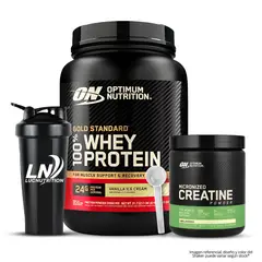 OPTIMUN NUTRITION - Gold Standard Whey 2 LB - Vainilla Ice Cream + Creatina Optimum Nutrition 300 g + Shaker + Scoop