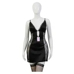 GENERICO - BABYDOLL LENCERIA DE ENCAJE SEXY CON MEDIAS NEGRO S
